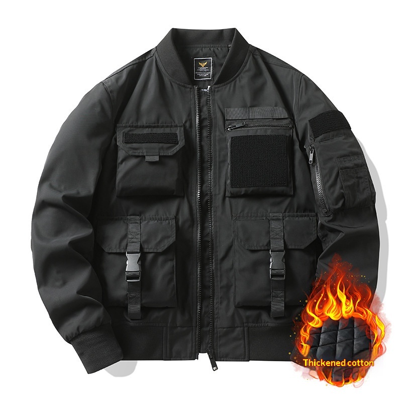 Retro Baseball-style Multi-pocket Work Jacket