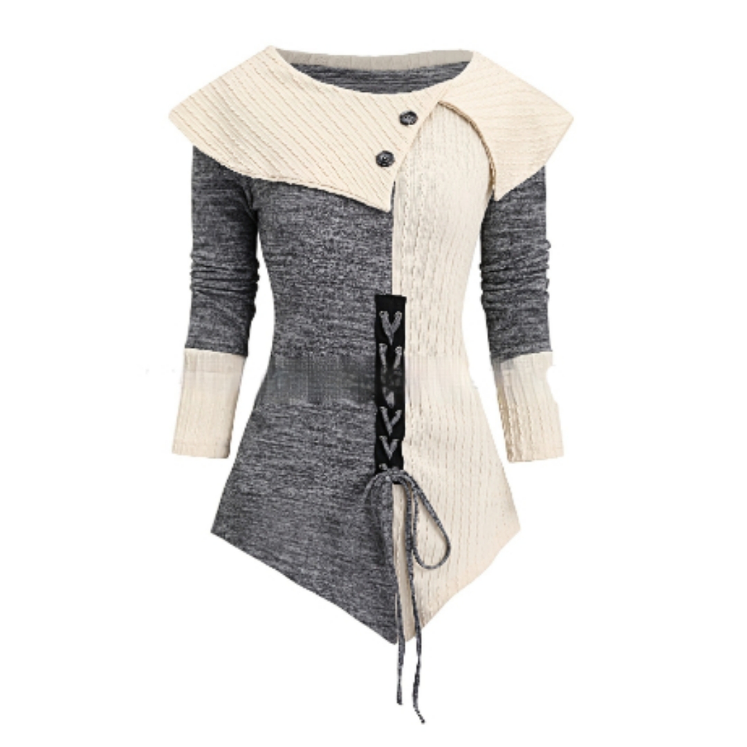 Womens Long-Sleeve Top With Lace-Up Details And Asymmetrical Hem