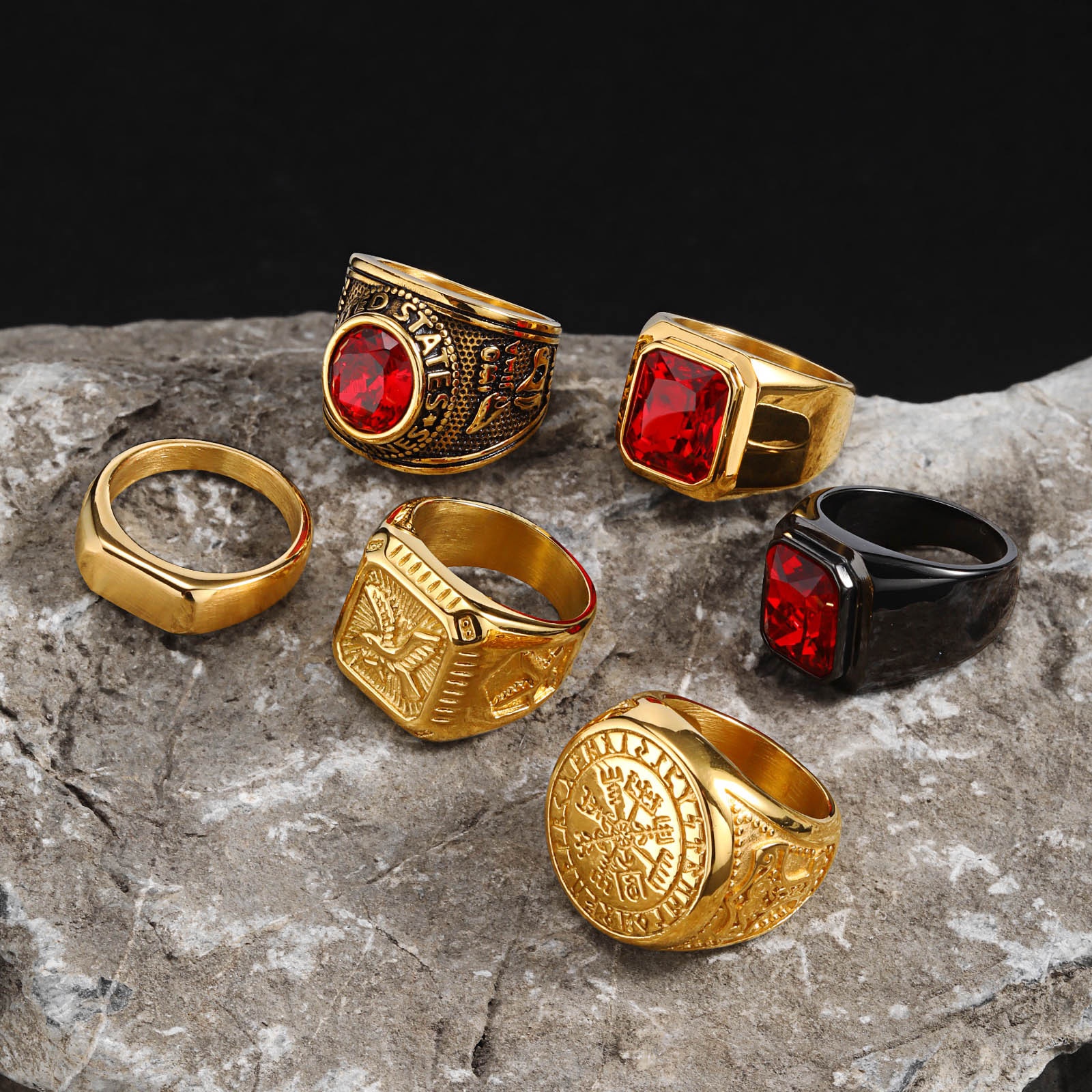 Stainless Steel Eagle Ring For Men Bold Red Zircon And Fashion-Forward