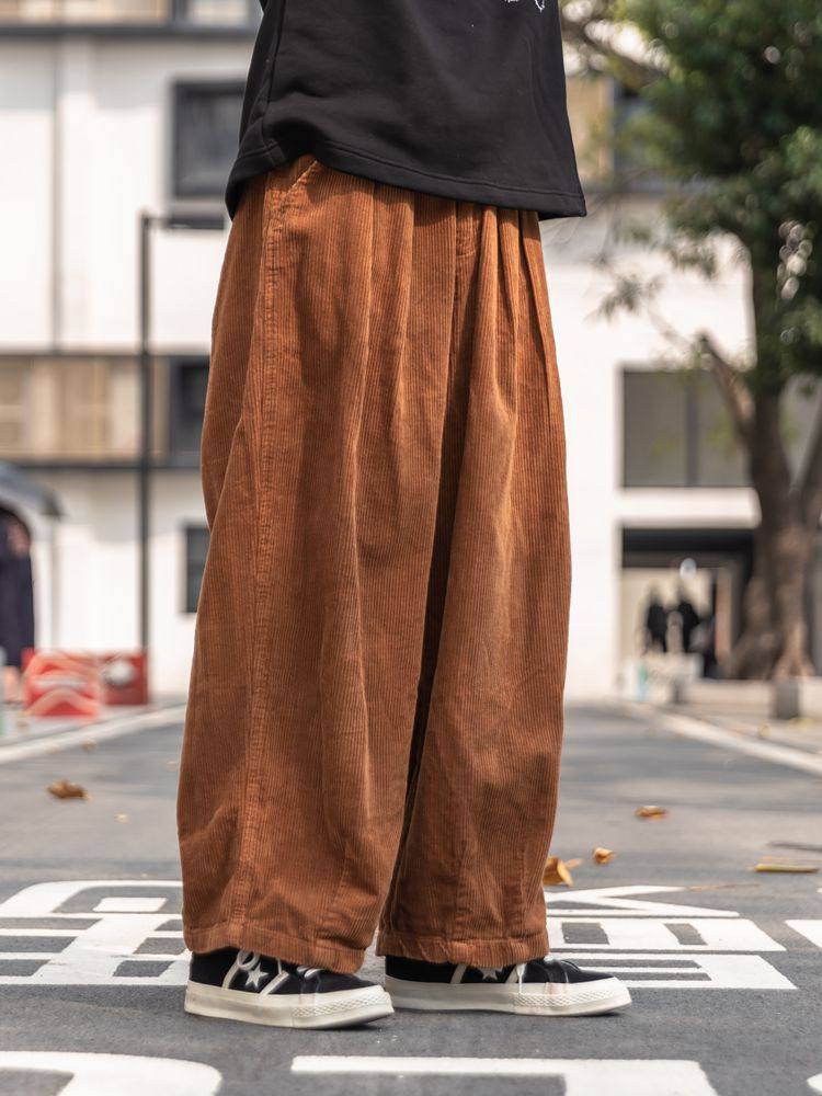 Men's Autumn Winter Retro Casual Corduroy Wide Leg Cargo Pants