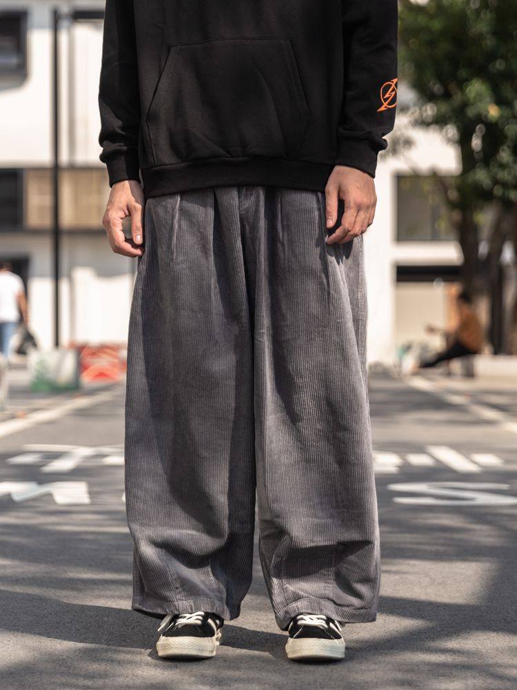 Men's Autumn Winter Retro Casual Corduroy Wide Leg Cargo Pants