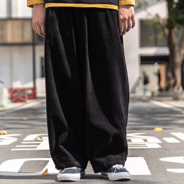 Men's Autumn Winter Retro Casual Corduroy Wide Leg Cargo Pants