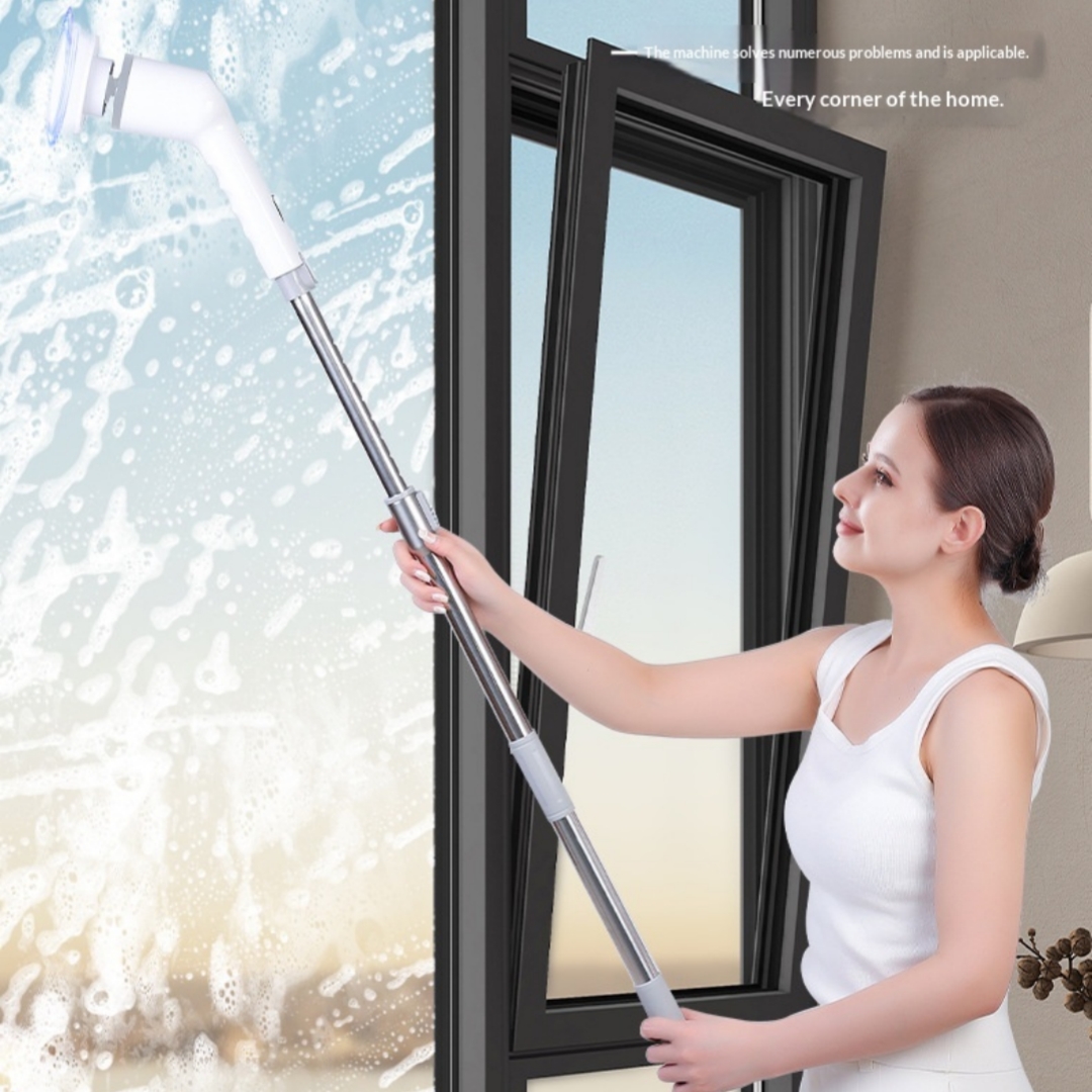 9-in-1 Cleaning Brush With A Long Extendable Handle And LCD Display
