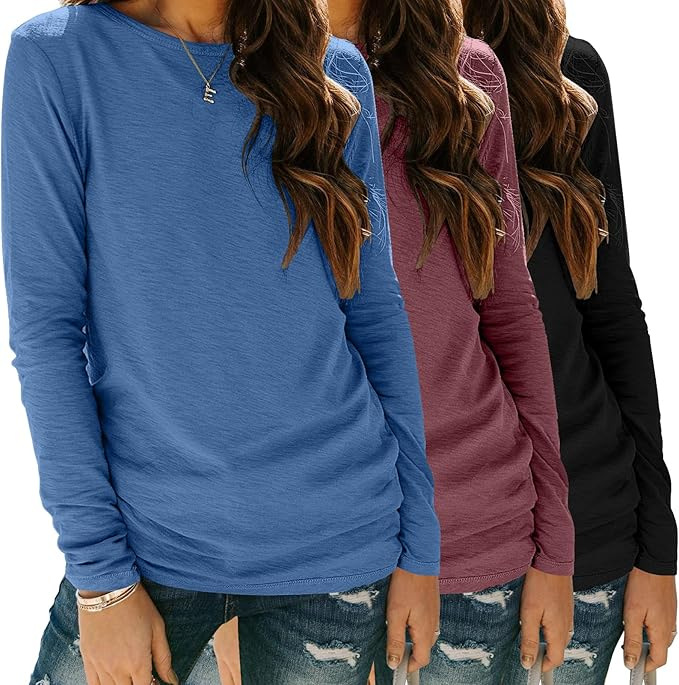 Plus-size Casual Versatile Loose Solid-color Womens Crew-neck Top