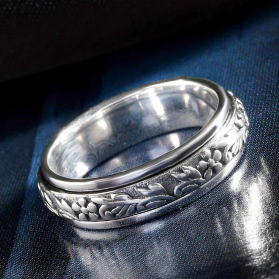 Retro Embossed Pattern Ring Minimalist And Versatile For Women