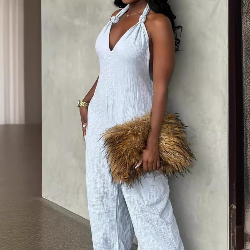 Long Skirt Linen Solid Color Jumpsuit With Belt