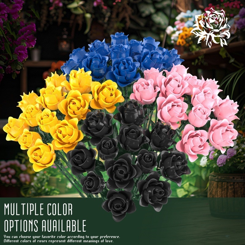 Bouquet Building Blocks Blue Rose Preserved Flower Toy For Girls