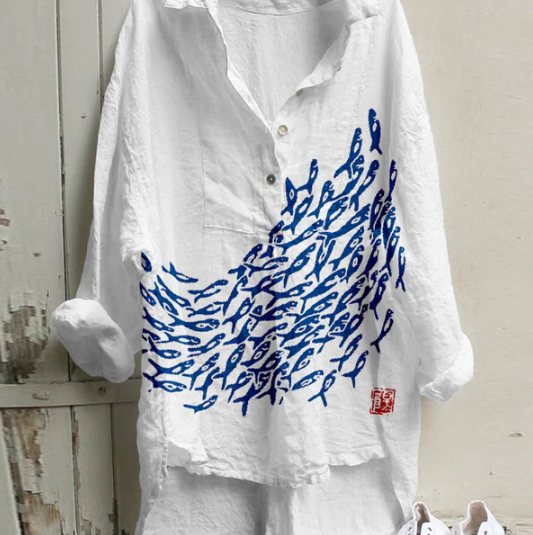 Womens Retro Bohemian Loose-Fit Shirt