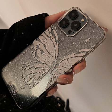 Butterfly-themed Phone Case With Dreamy Glitter Powder, Soft And Minimalist Style