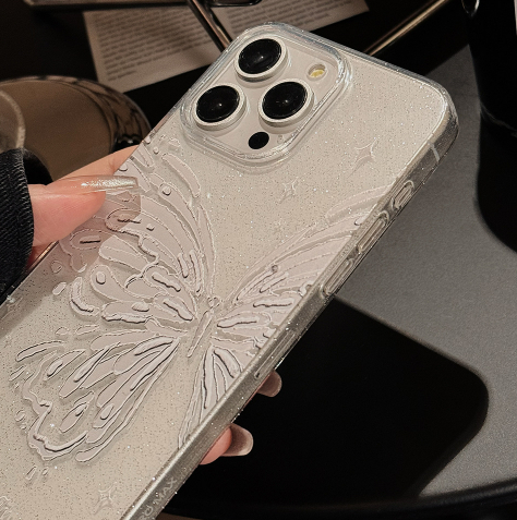 Butterfly-themed Phone Case With Dreamy Glitter Powder, Soft And Minimalist Style