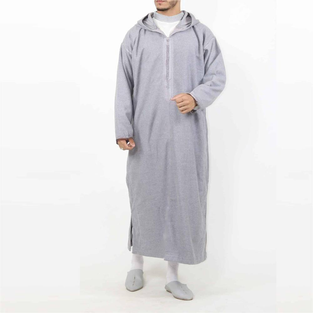 Arab-style Mens Hooded Shirt Muslim Robe