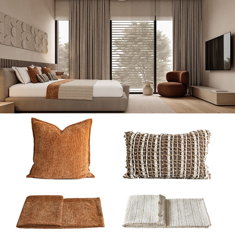 Vintage-style Soft Furnishings For Cream-colored Interiors A Multi-piece Set Featuring Bed Pillows And A Bed Runner