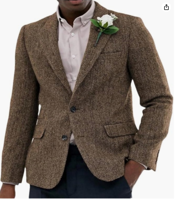 Mens Brown And Gray Herringbone Wool Suit Jacket