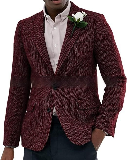 Mens Brown And Gray Herringbone Wool Suit Jacket