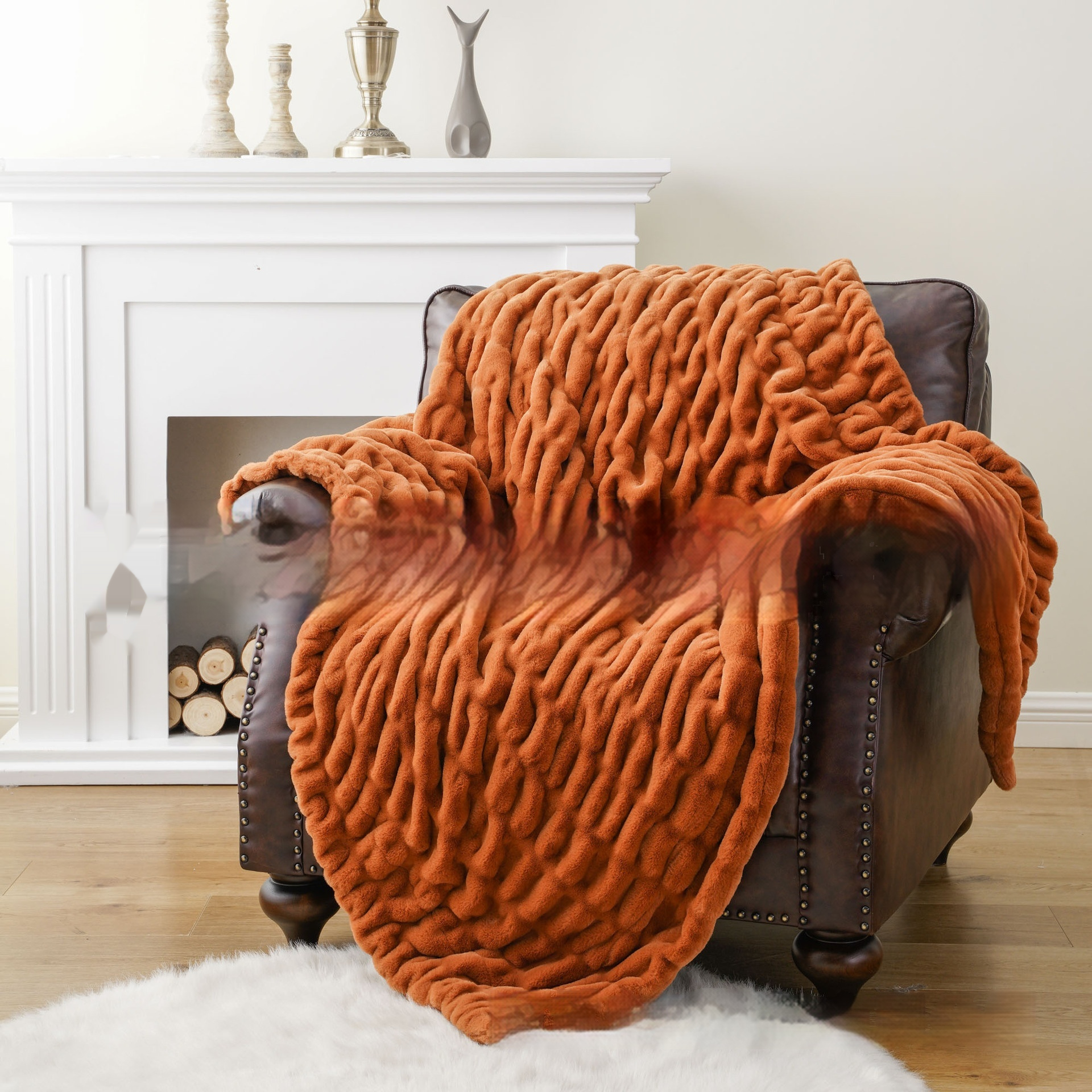 Faux Rabbit Fur Blanket Double-layered