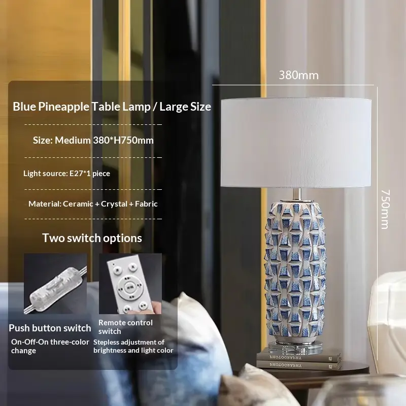 Light-luxury Italian Designer Blue Ceramic Table Lamp For The Living Room