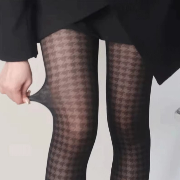 Houndstooth Ultra-thin Figure-flattering Sexy Black Fishnet Stockings