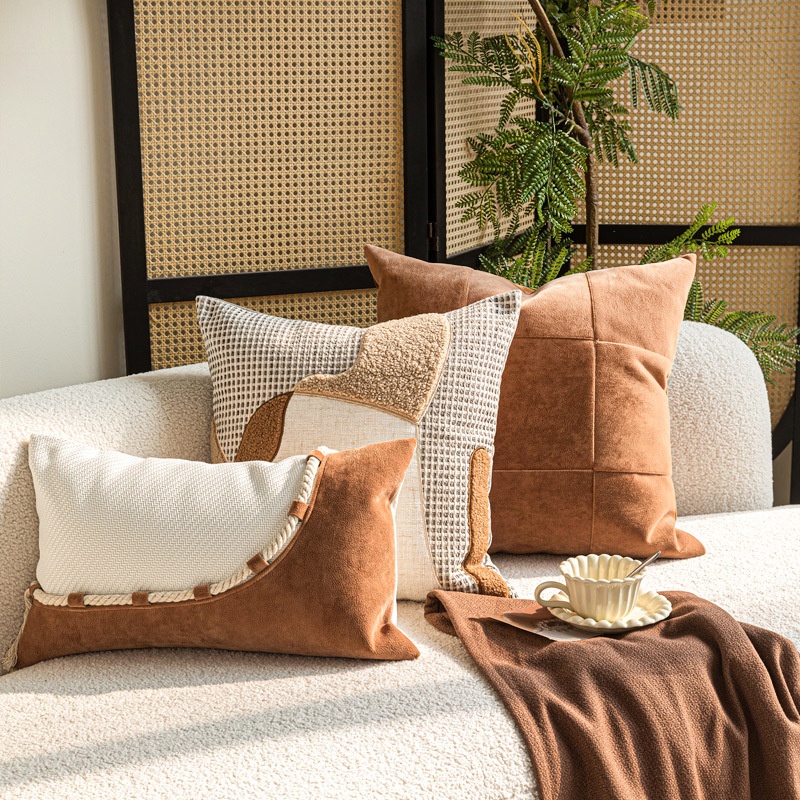 Wabi-sabi-style Cushion In Coffee And Off-white Cotton-linen Throw Pillow