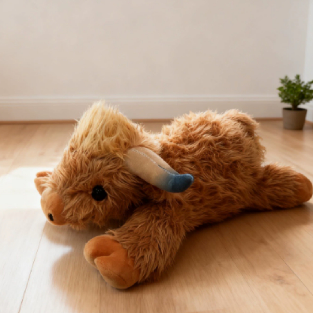 Long-Haired Highland Cow Lifelike Scottish Highland Cattle Plush Toy Doll