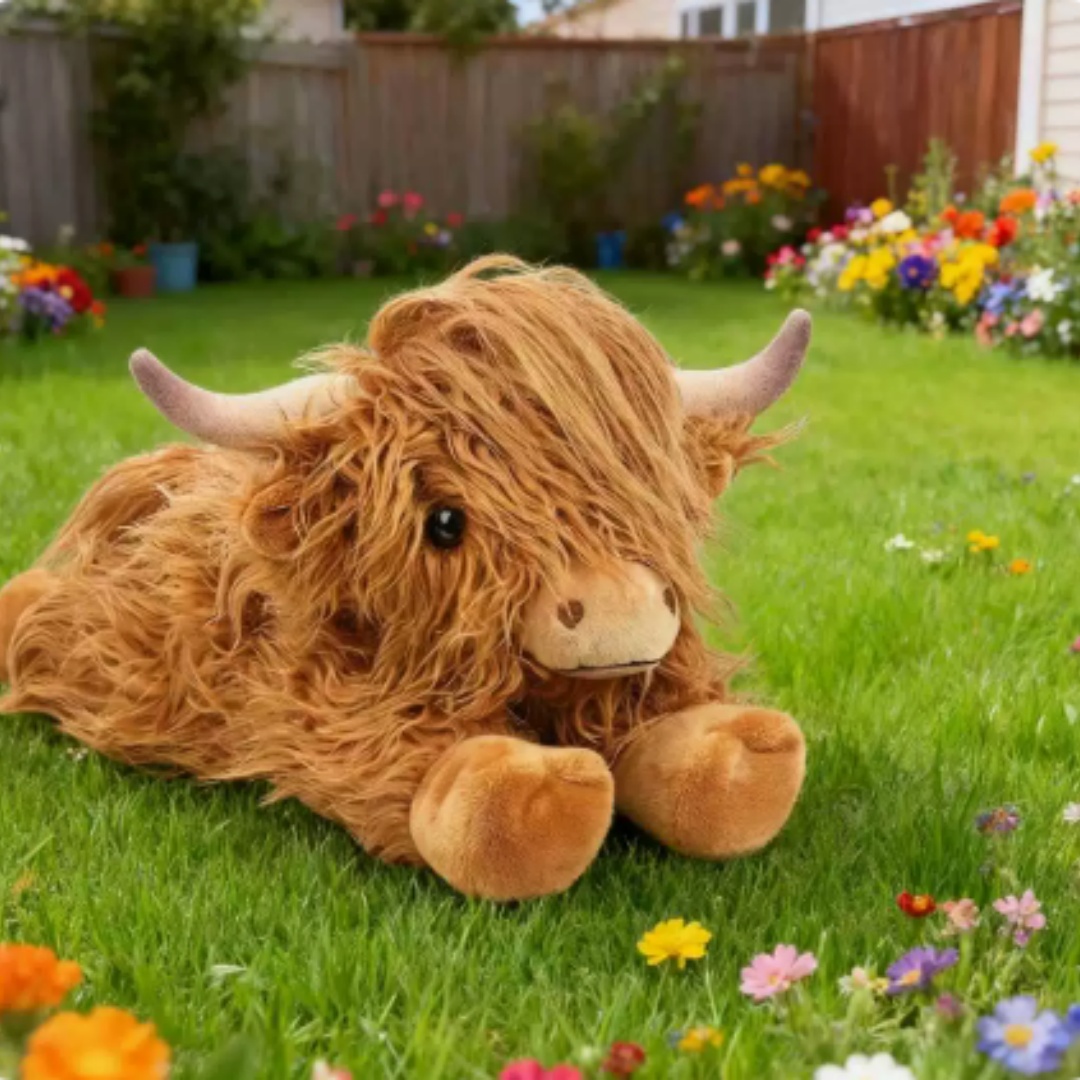 Long-Haired Highland Cow Lifelike Scottish Highland Cattle Plush Toy Doll