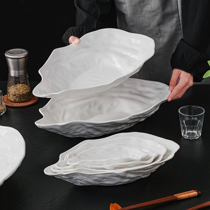 Ceramic Sashimi Plate Oyster-shaped Salad Platter, Specialty Dish Plate