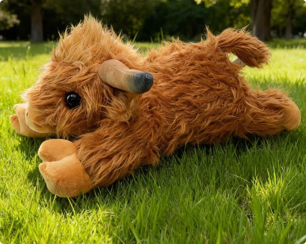 Long-Haired Highland Cow Lifelike Scottish Highland Cattle Plush Toy Doll