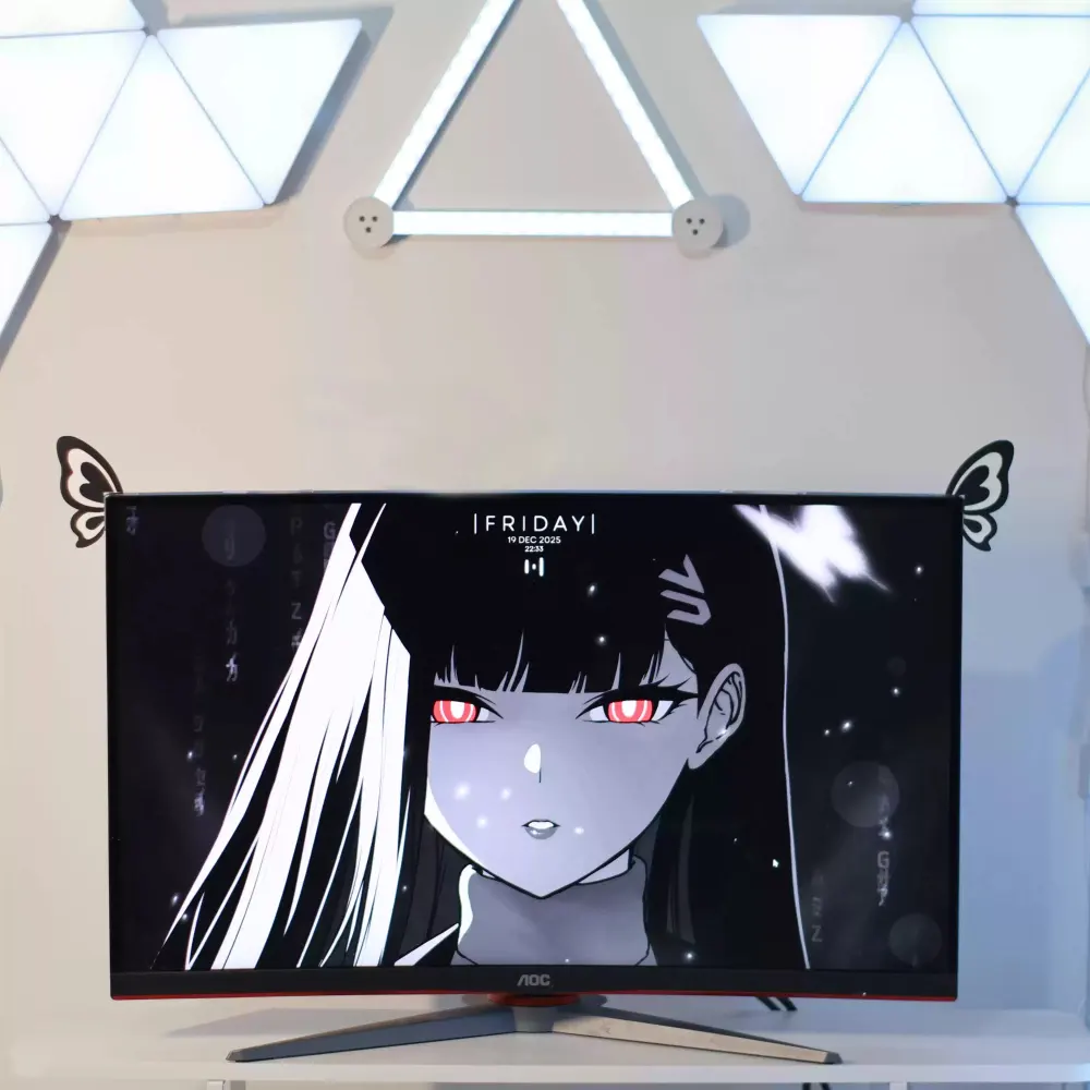 Anime-style Gaming Monitor with Butterfly Ear Decoration