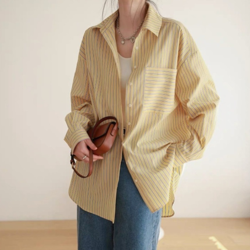 Commuter-striped Designer-style Niche Relaxed-fit Womens Shirt