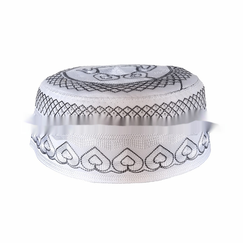 Mens Embroidered Solid-Color Striped Muslim Hat For Adults