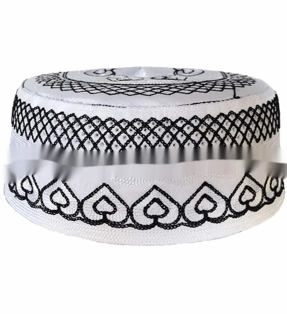 Mens Embroidered Solid-Color Striped Muslim Hat