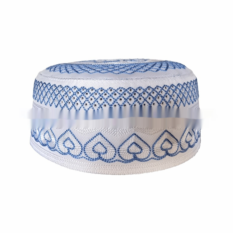 Mens Embroidered Solid-Color Striped Muslim Hat For Adults