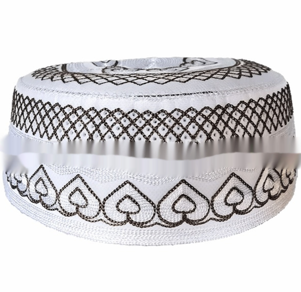 Mens Embroidered Solid-Color Striped Muslim Hat For Adults