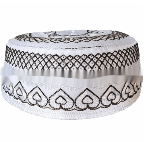 Mens Embroidered Solid-Color Striped Muslim Hat For Adults