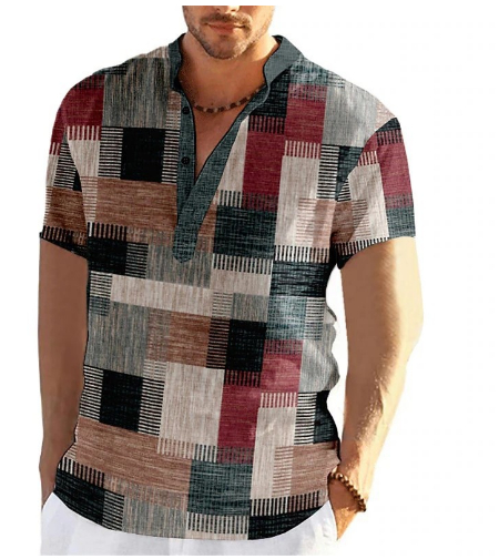 Mens Simple Linen Printed Top For Spring And Autumn