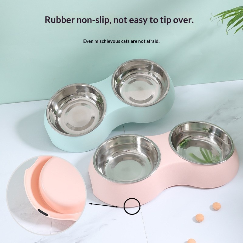 Pet Stainless Steel Double Bowl Dog Feeder In Macaron Colors