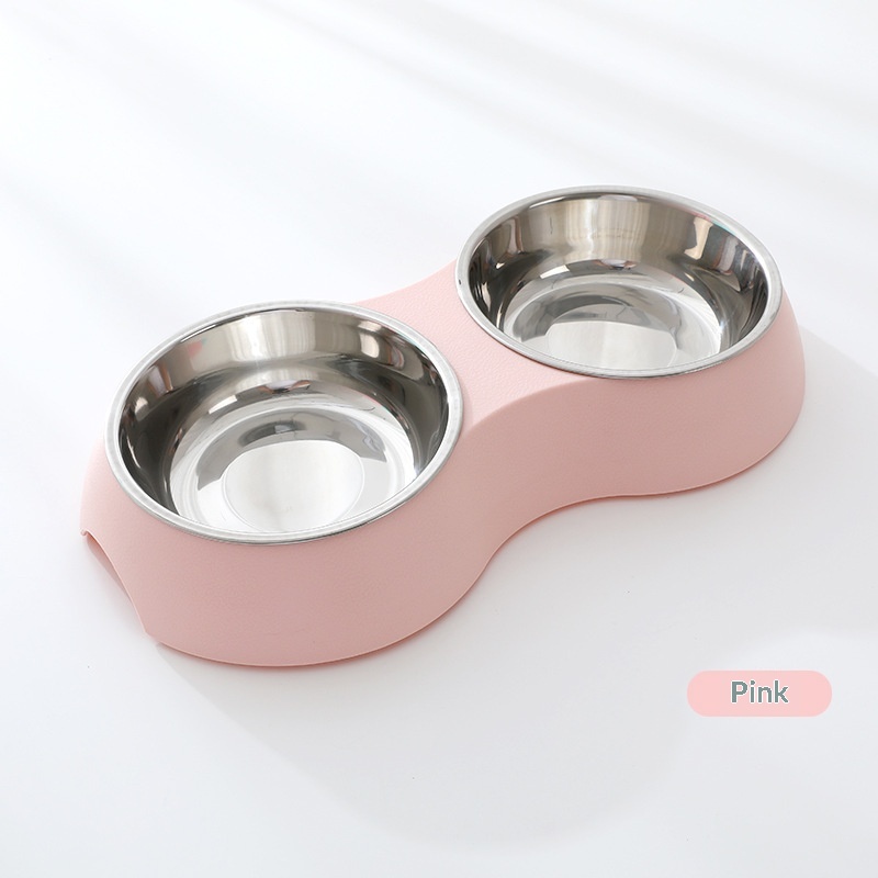 Pet Stainless Steel Double Bowl Dog Feeder In Macaron Colors