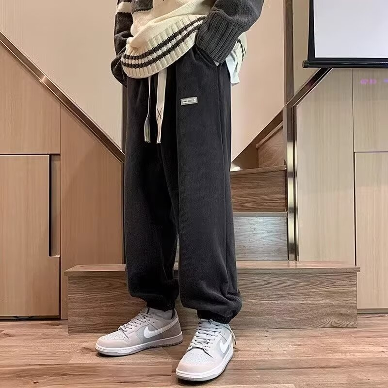 Mens Thickened Loose-Fit Straight-Cut Casual Pants