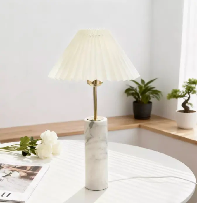 Natural Marble-style Table Lamp For The Bedroom Bedside