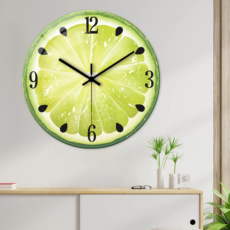 Fruit-colored Quiet-design Creative Glass Wall Clock Quartz Wall Clock
