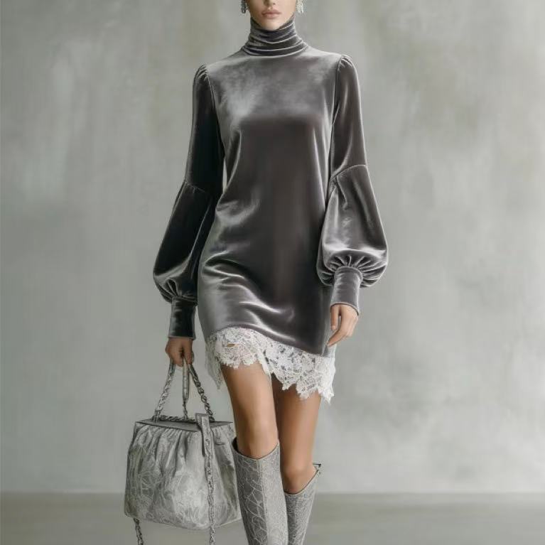 Womens Fashionable And Sexy Corduroy Turtleneck Dress