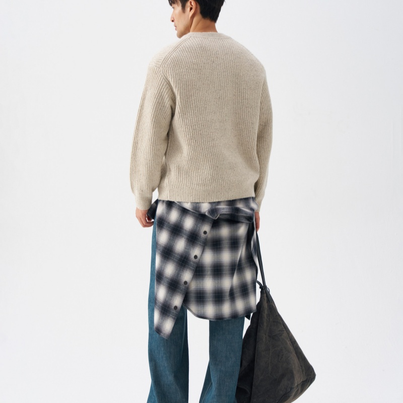 Mens Thick Simple Henley-Neck Sweater For Fall And Winter