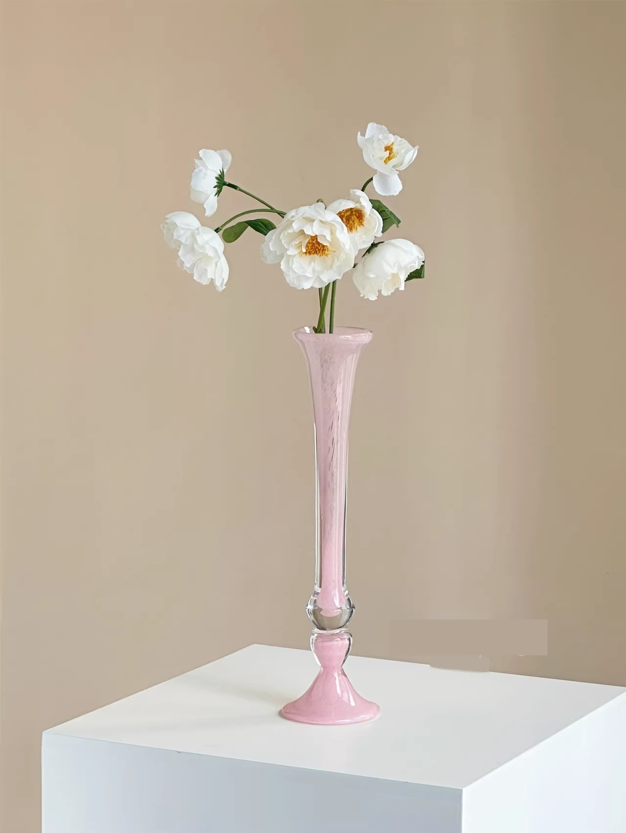 Pink Glass Pedestal Vase