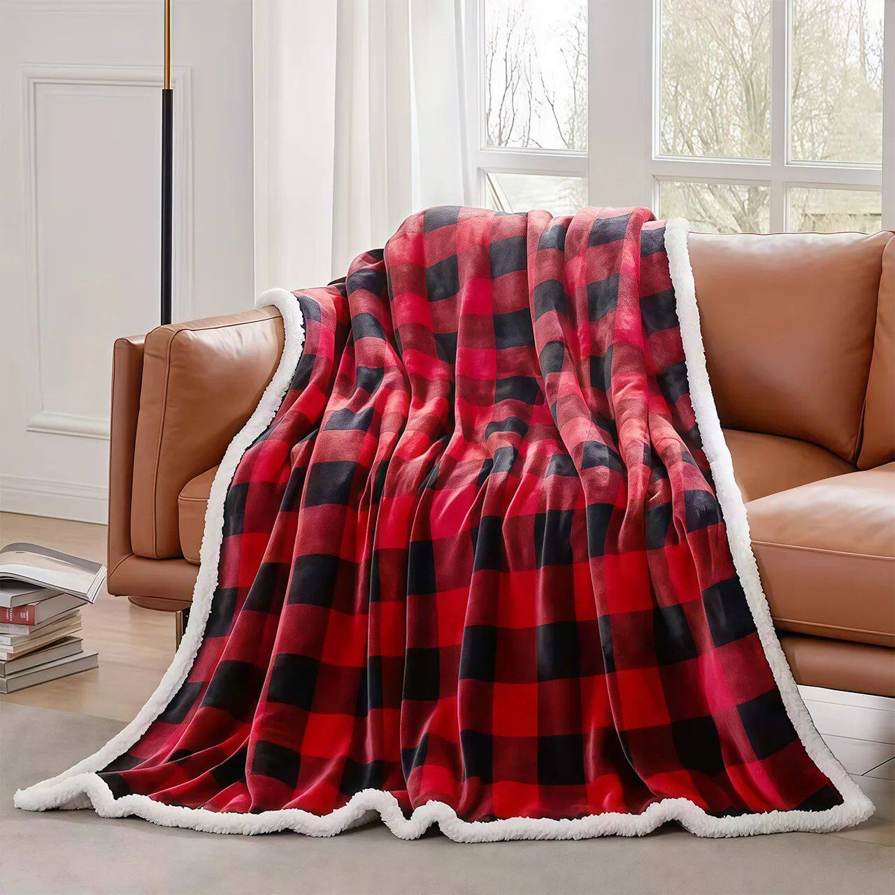 Cozy Sherpa Fleece Buffalo Plaid Blanket
