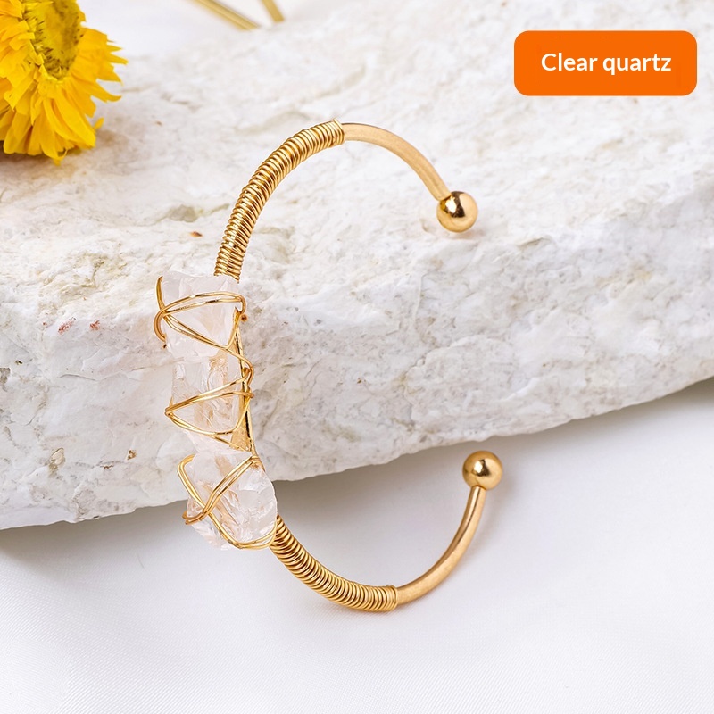 Natural Crystal Raw Stone Wire-wrapped Bracelet