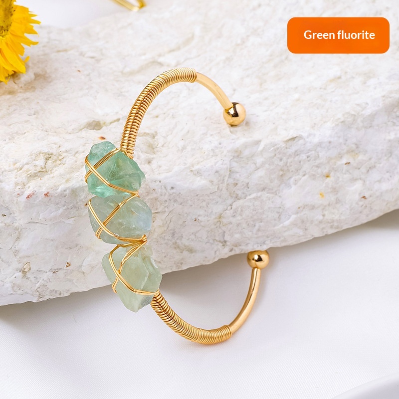 Natural Crystal Raw Stone Wire-wrapped Bracelet