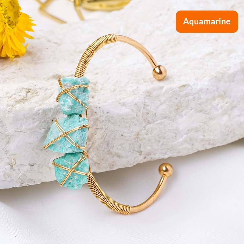 Natural Crystal Raw Stone Wire-wrapped Bracelet