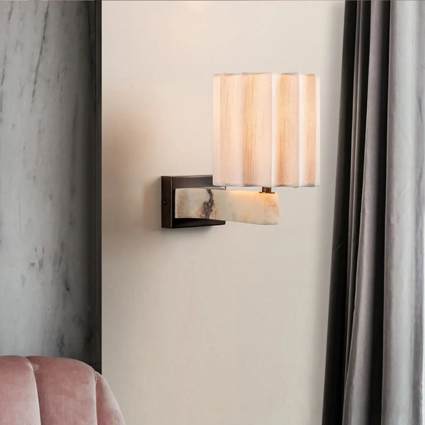 High-end Danish Marble And Travertine Lamp For The Living Room