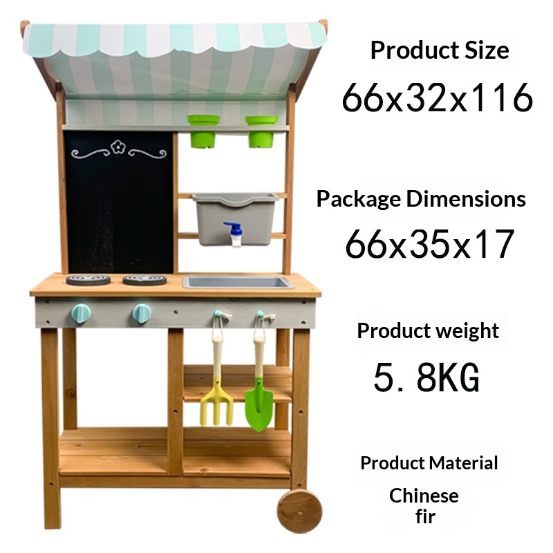 Outdoor Pretend Kitchen Toy For Kids Realistic Simulation Wooden Playset