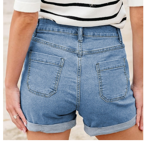 Womens Button-fly High-waist Cuffed Denim Shorts