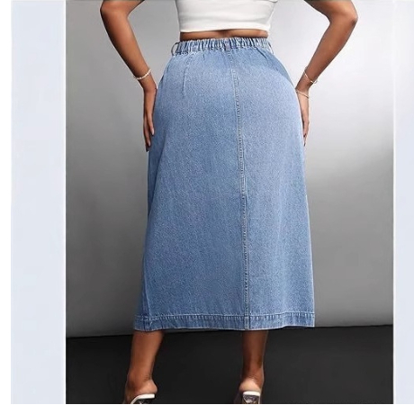Womens Stylish Plus-Size Denim Skirt With Button Front